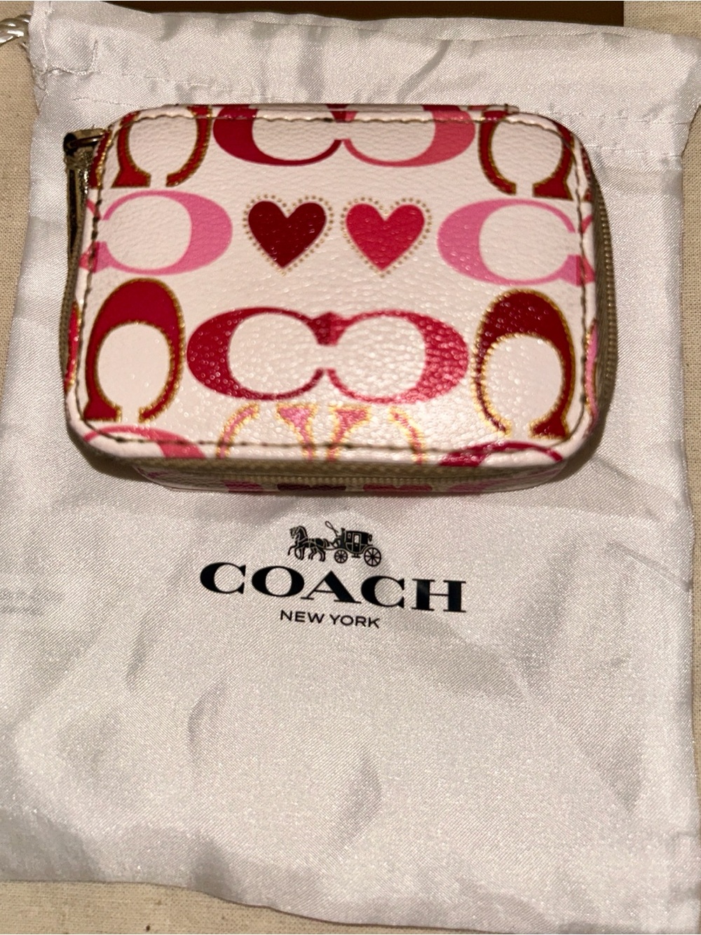 COACH Triple Pill Case Pink Red White with Gold Trim VERY RARE! - Picture 2 of 8